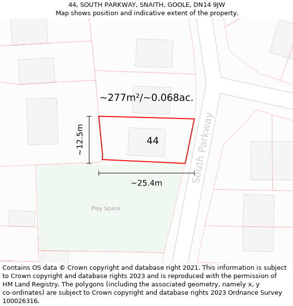 44, SOUTH PARKWAY, SNAITH, GOOLE, DN14 9JW: Plot and title map