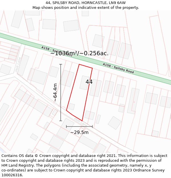 44, SPILSBY ROAD, HORNCASTLE, LN9 6AW: Plot and title map