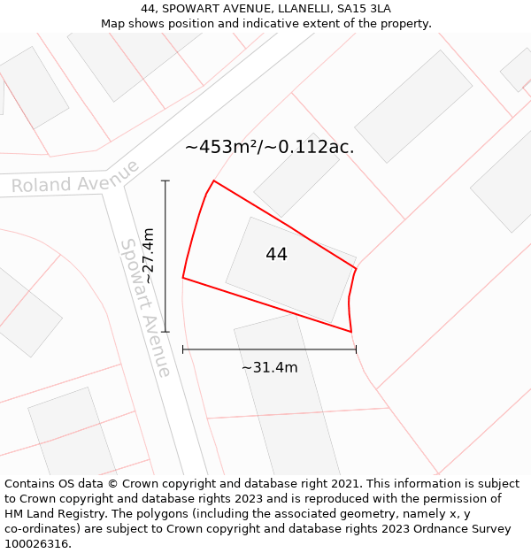 44, SPOWART AVENUE, LLANELLI, SA15 3LA: Plot and title map