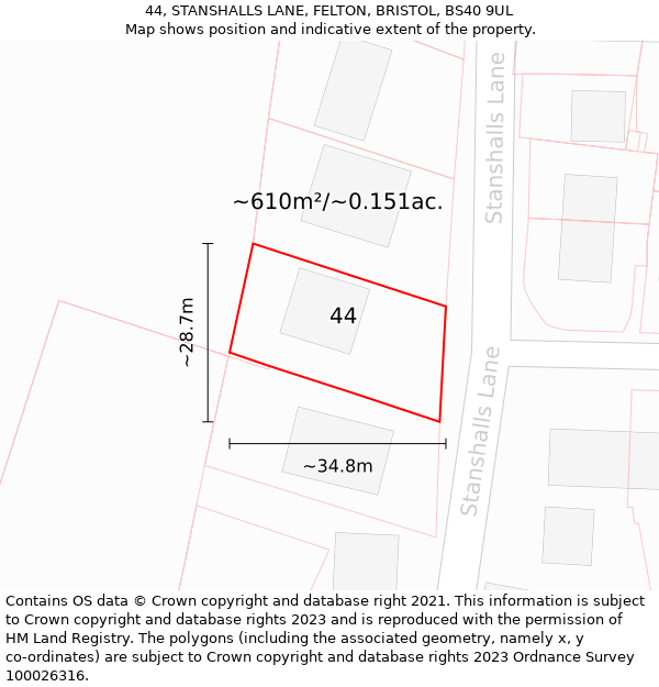 44, STANSHALLS LANE, FELTON, BRISTOL, BS40 9UL: Plot and title map