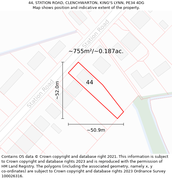 44, STATION ROAD, CLENCHWARTON, KING'S LYNN, PE34 4DG: Plot and title map