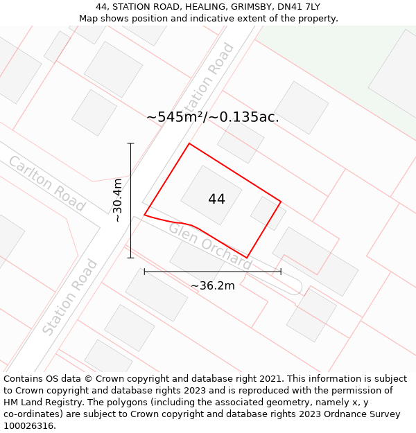 44, STATION ROAD, HEALING, GRIMSBY, DN41 7LY: Plot and title map