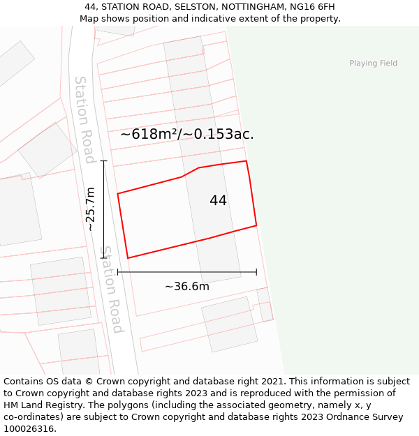 44, STATION ROAD, SELSTON, NOTTINGHAM, NG16 6FH: Plot and title map