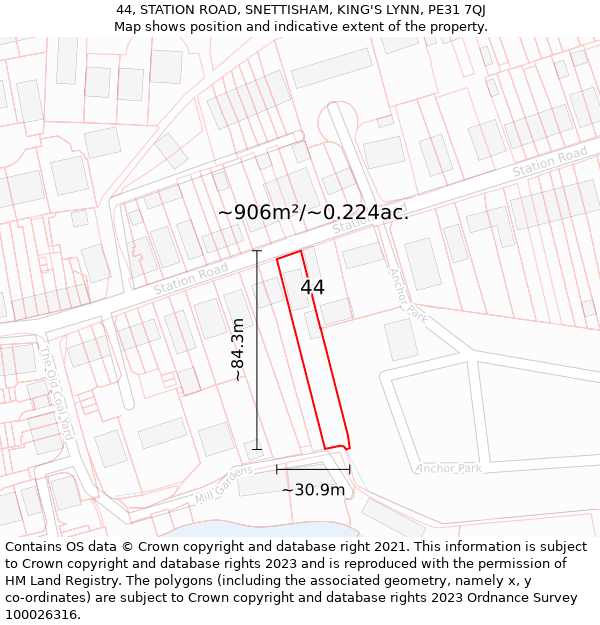 44, STATION ROAD, SNETTISHAM, KING'S LYNN, PE31 7QJ: Plot and title map