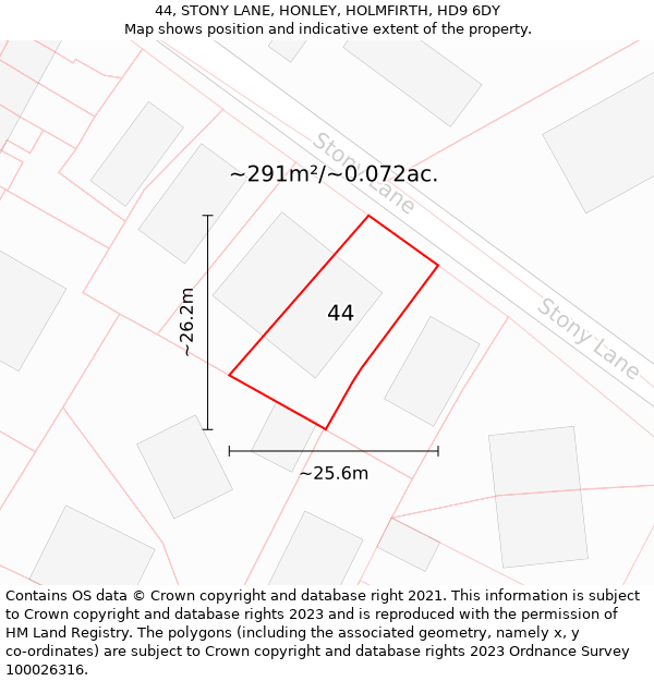 44, STONY LANE, HONLEY, HOLMFIRTH, HD9 6DY: Plot and title map