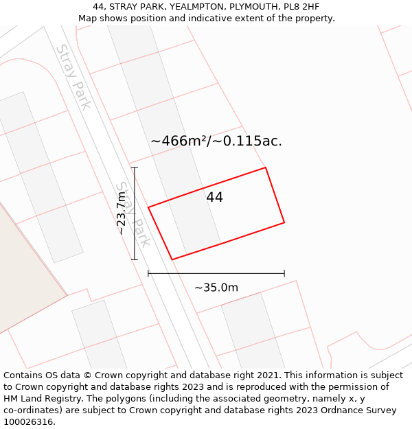 44, STRAY PARK, YEALMPTON, PLYMOUTH, PL8 2HF: Plot and title map