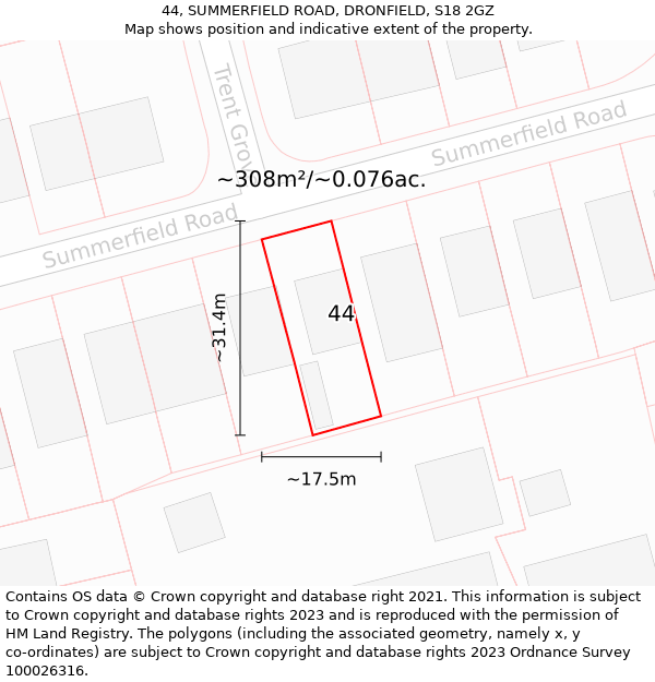 44, SUMMERFIELD ROAD, DRONFIELD, S18 2GZ: Plot and title map