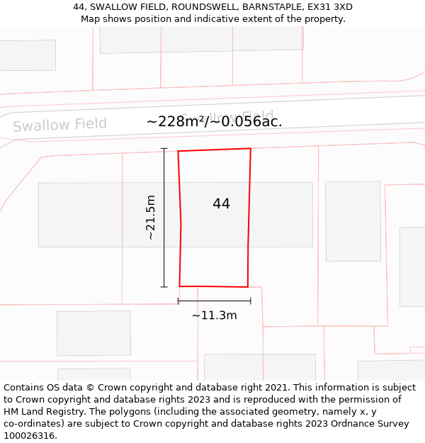 44, SWALLOW FIELD, ROUNDSWELL, BARNSTAPLE, EX31 3XD: Plot and title map