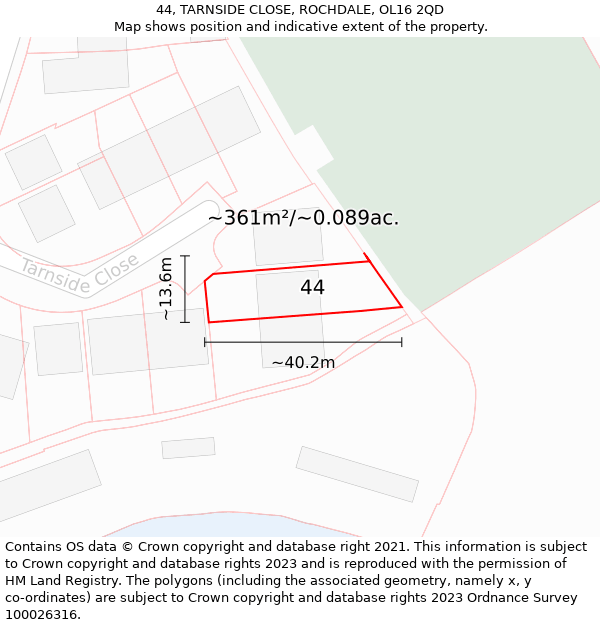 44, TARNSIDE CLOSE, ROCHDALE, OL16 2QD: Plot and title map