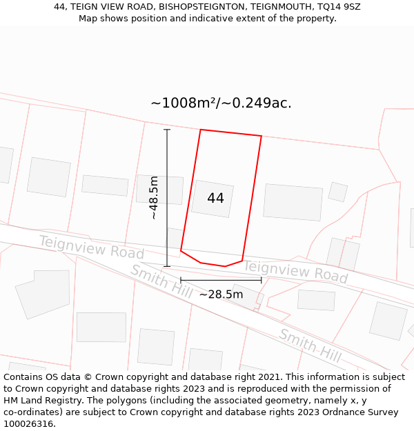 44, TEIGN VIEW ROAD, BISHOPSTEIGNTON, TEIGNMOUTH, TQ14 9SZ: Plot and title map