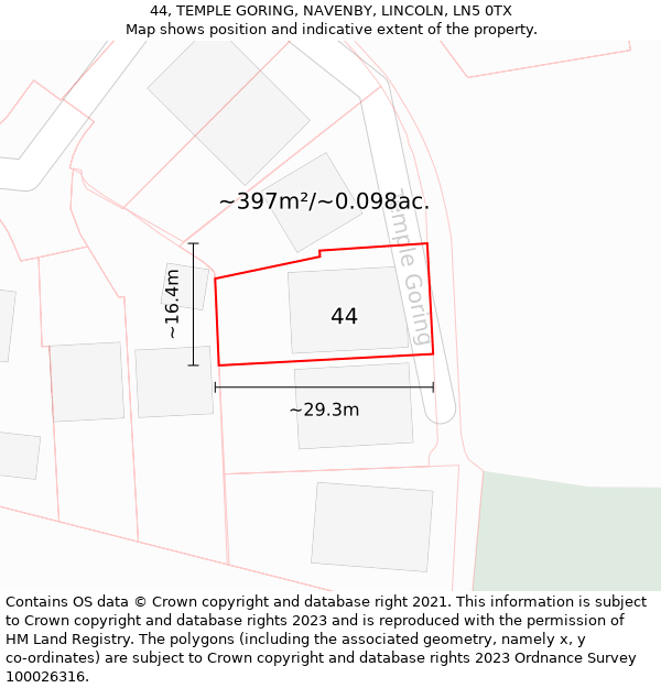 44, TEMPLE GORING, NAVENBY, LINCOLN, LN5 0TX: Plot and title map