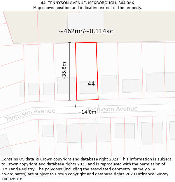 44, TENNYSON AVENUE, MEXBOROUGH, S64 0AX: Plot and title map