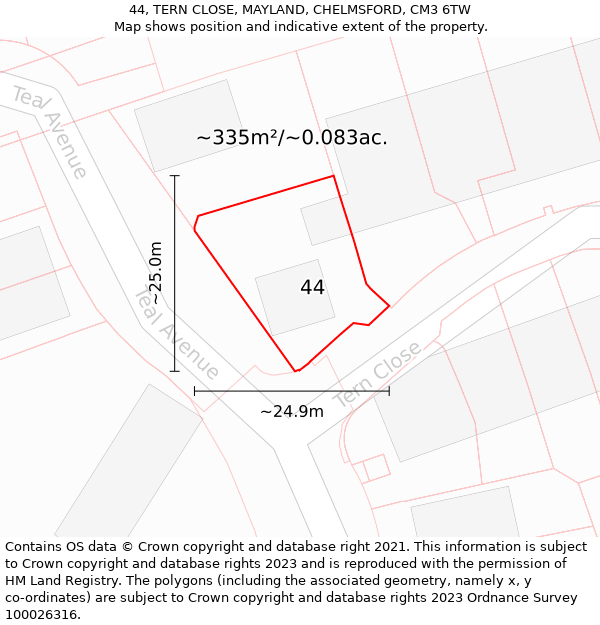 44, TERN CLOSE, MAYLAND, CHELMSFORD, CM3 6TW: Plot and title map