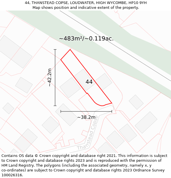 44, THANSTEAD COPSE, LOUDWATER, HIGH WYCOMBE, HP10 9YH: Plot and title map