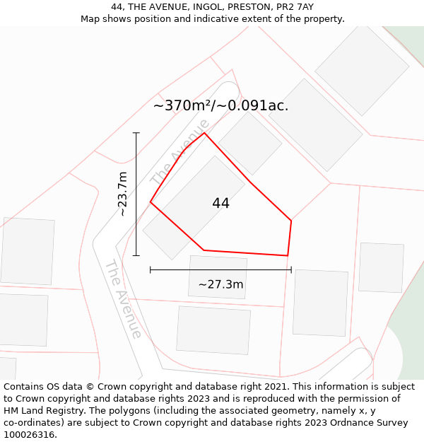 44, THE AVENUE, INGOL, PRESTON, PR2 7AY: Plot and title map