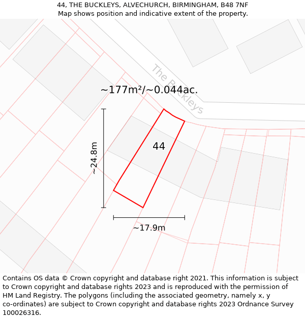 44, THE BUCKLEYS, ALVECHURCH, BIRMINGHAM, B48 7NF: Plot and title map