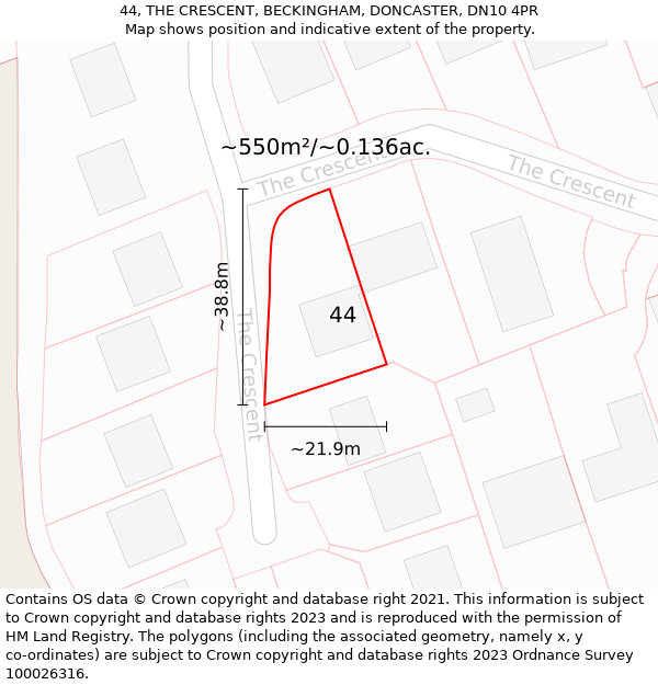 44, THE CRESCENT, BECKINGHAM, DONCASTER, DN10 4PR: Plot and title map