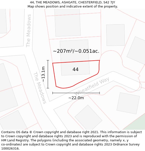 44, THE MEADOWS, ASHGATE, CHESTERFIELD, S42 7JY: Plot and title map