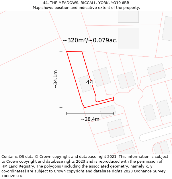 44, THE MEADOWS, RICCALL, YORK, YO19 6RR: Plot and title map