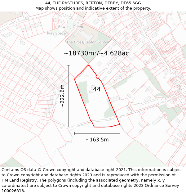 44, THE PASTURES, REPTON, DERBY, DE65 6GG: Plot and title map