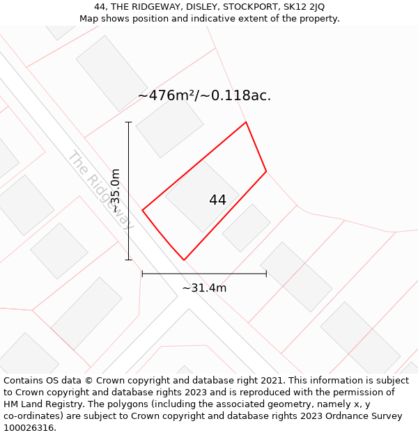 44, THE RIDGEWAY, DISLEY, STOCKPORT, SK12 2JQ: Plot and title map