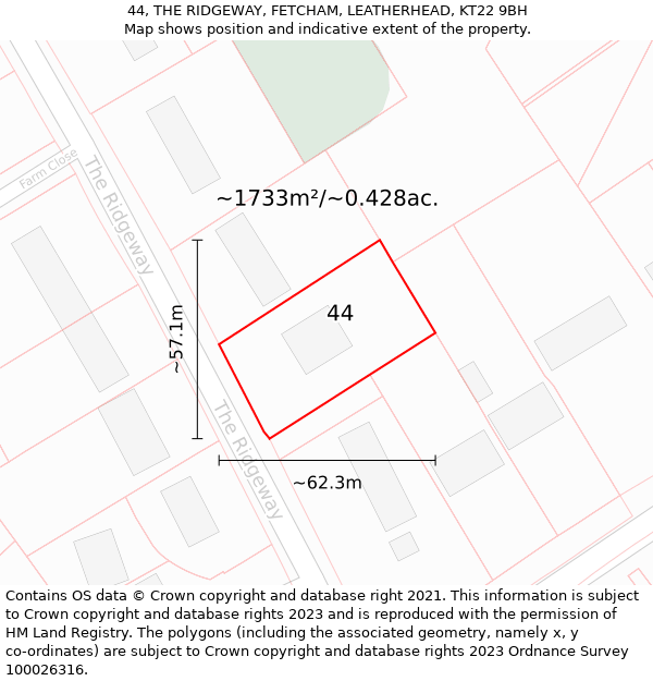 44, THE RIDGEWAY, FETCHAM, LEATHERHEAD, KT22 9BH: Plot and title map