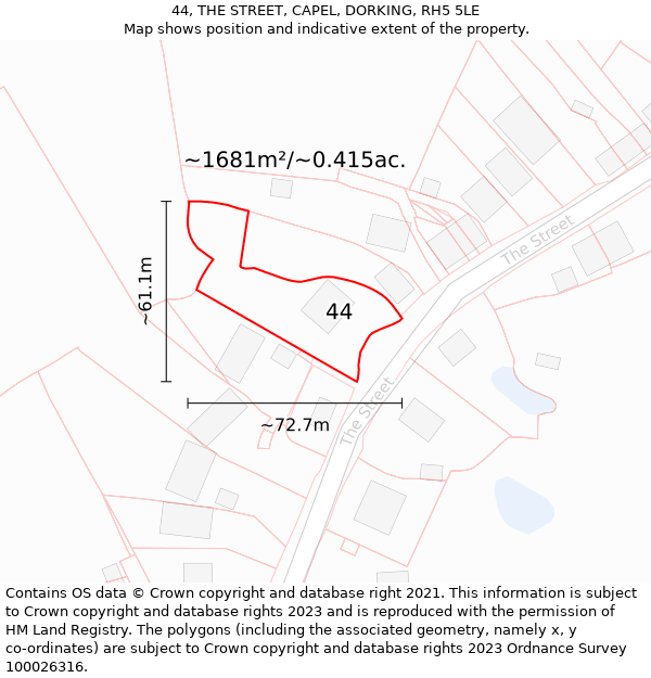 44, THE STREET, CAPEL, DORKING, RH5 5LE: Plot and title map