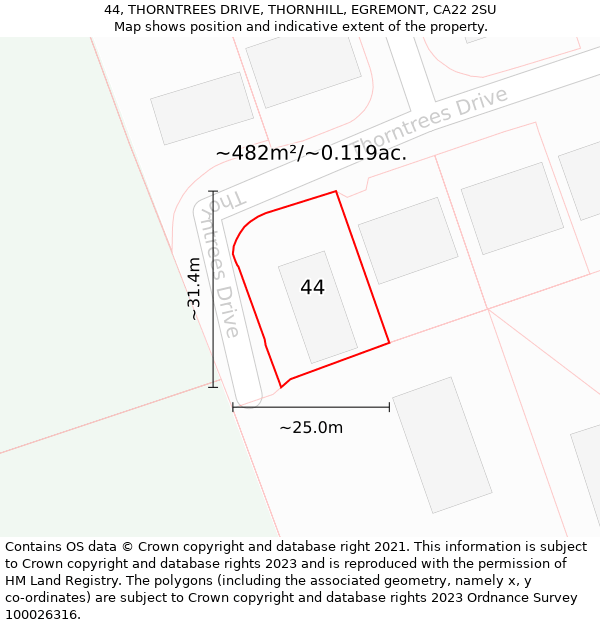 44, THORNTREES DRIVE, THORNHILL, EGREMONT, CA22 2SU: Plot and title map