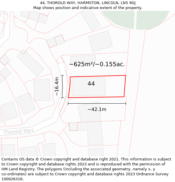 44, THOROLD WAY, HARMSTON, LINCOLN, LN5 9GJ: Plot and title map