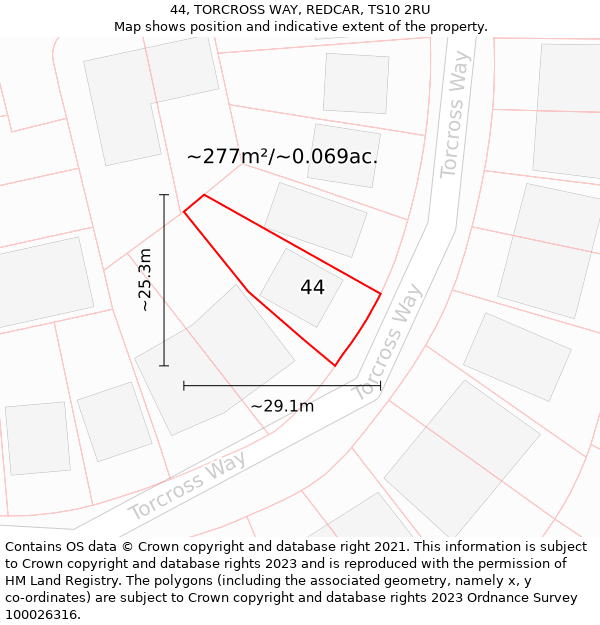 44, TORCROSS WAY, REDCAR, TS10 2RU: Plot and title map