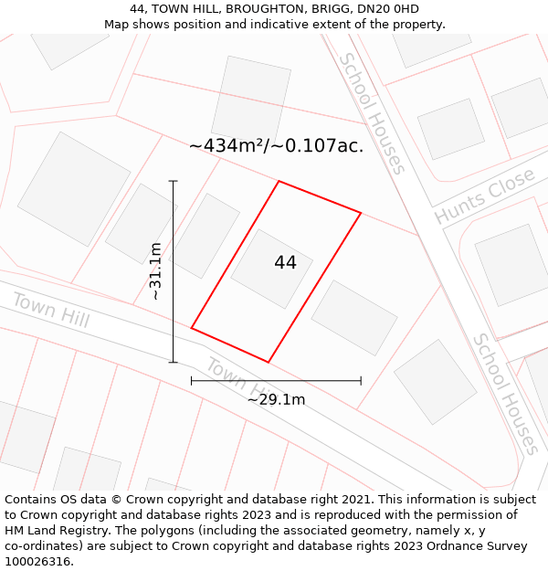 44, TOWN HILL, BROUGHTON, BRIGG, DN20 0HD: Plot and title map