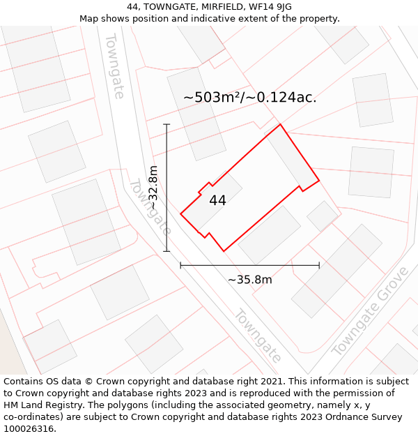 44, TOWNGATE, MIRFIELD, WF14 9JG: Plot and title map