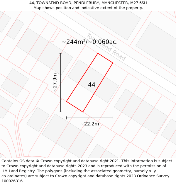 44, TOWNSEND ROAD, PENDLEBURY, MANCHESTER, M27 6SH: Plot and title map