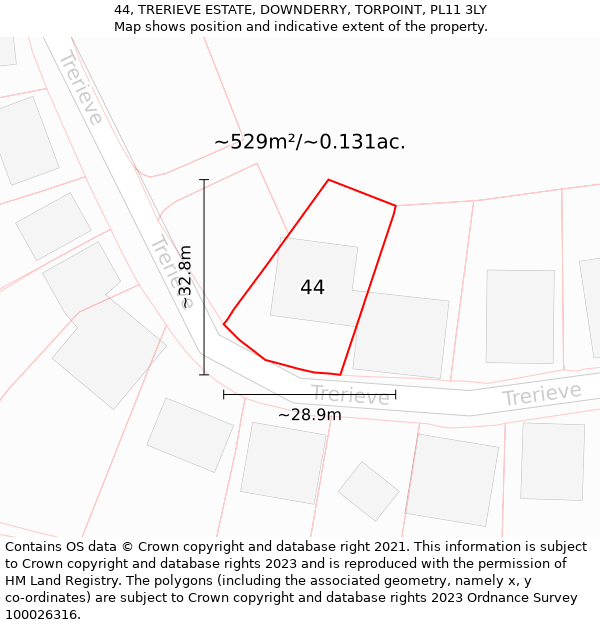 44, TRERIEVE ESTATE, DOWNDERRY, TORPOINT, PL11 3LY: Plot and title map