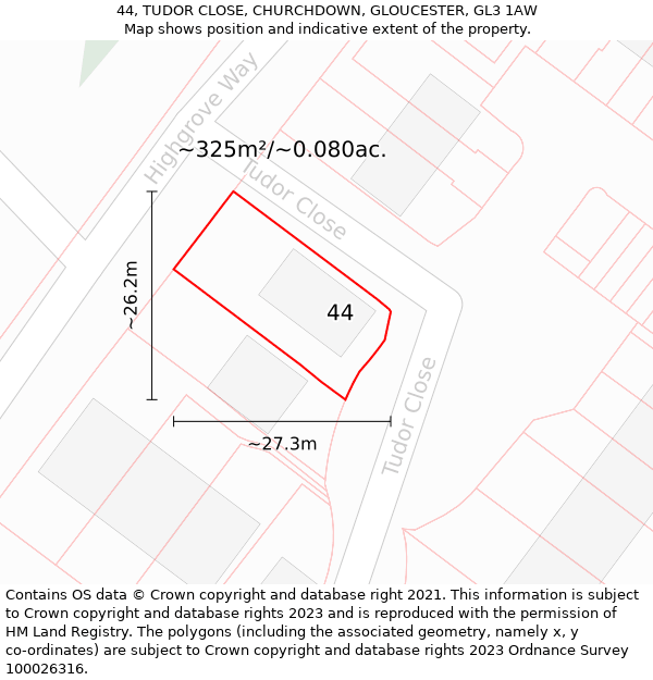 44, TUDOR CLOSE, CHURCHDOWN, GLOUCESTER, GL3 1AW: Plot and title map