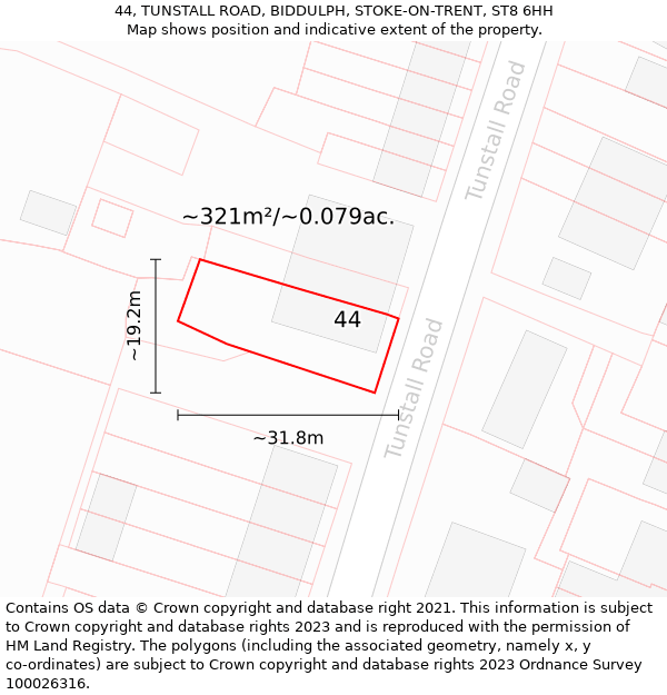 44, TUNSTALL ROAD, BIDDULPH, STOKE-ON-TRENT, ST8 6HH: Plot and title map