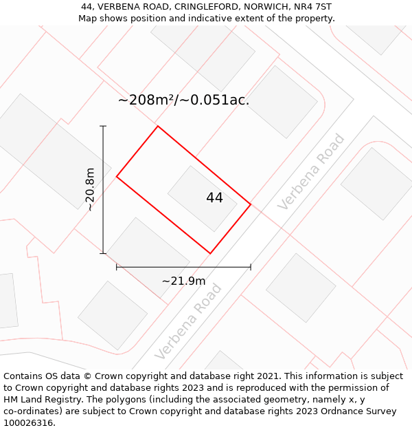 44, VERBENA ROAD, CRINGLEFORD, NORWICH, NR4 7ST: Plot and title map