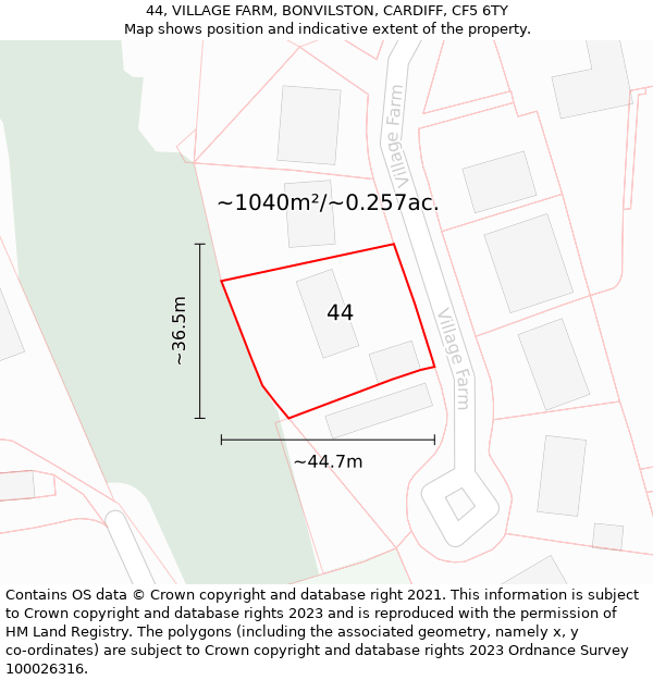 44, VILLAGE FARM, BONVILSTON, CARDIFF, CF5 6TY: Plot and title map