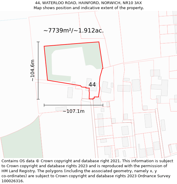 44, WATERLOO ROAD, HAINFORD, NORWICH, NR10 3AX: Plot and title map