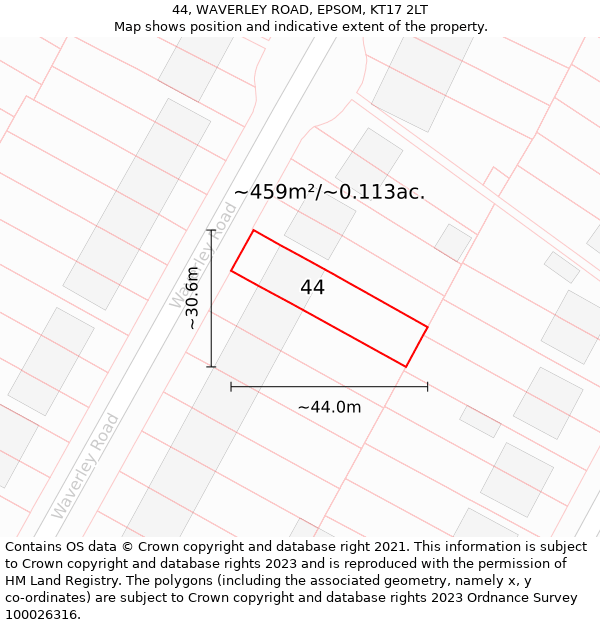 44, WAVERLEY ROAD, EPSOM, KT17 2LT: Plot and title map