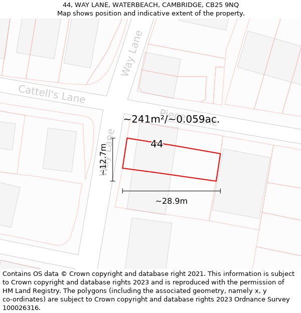 44, WAY LANE, WATERBEACH, CAMBRIDGE, CB25 9NQ: Plot and title map