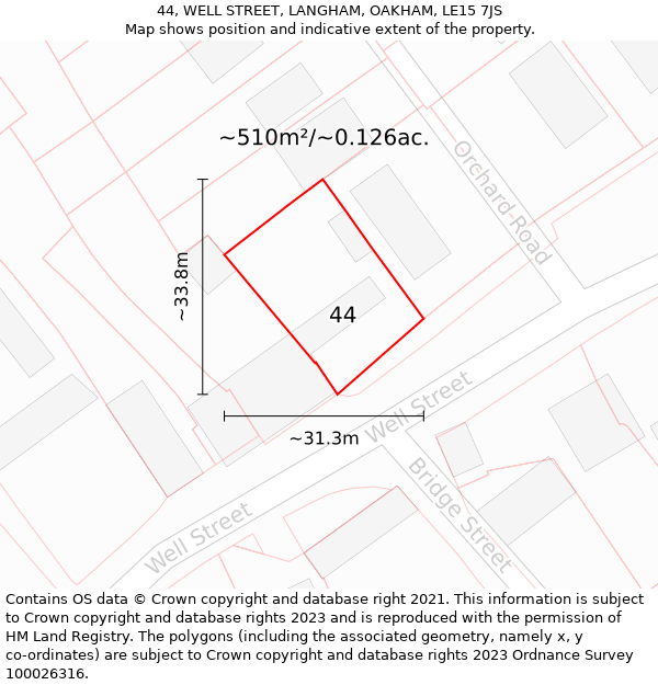 44, WELL STREET, LANGHAM, OAKHAM, LE15 7JS: Plot and title map