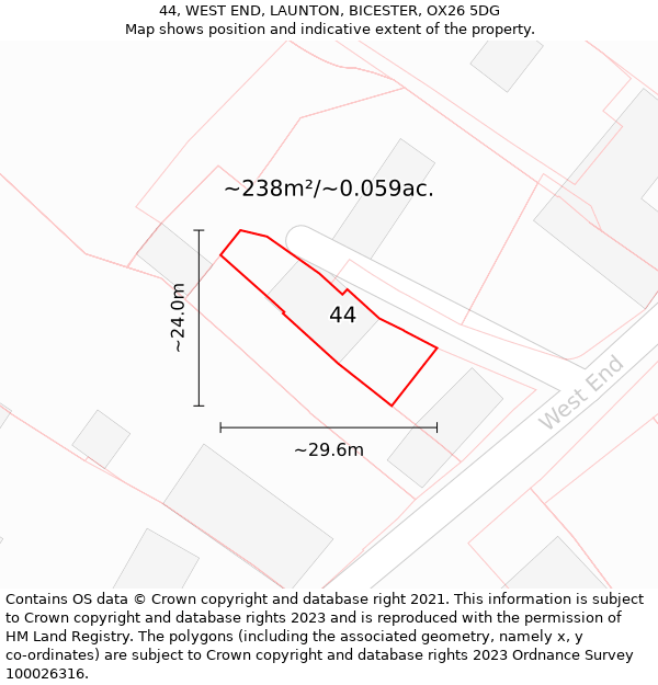 44, WEST END, LAUNTON, BICESTER, OX26 5DG: Plot and title map