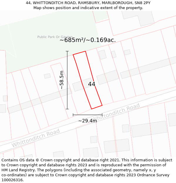 44, WHITTONDITCH ROAD, RAMSBURY, MARLBOROUGH, SN8 2PY: Plot and title map