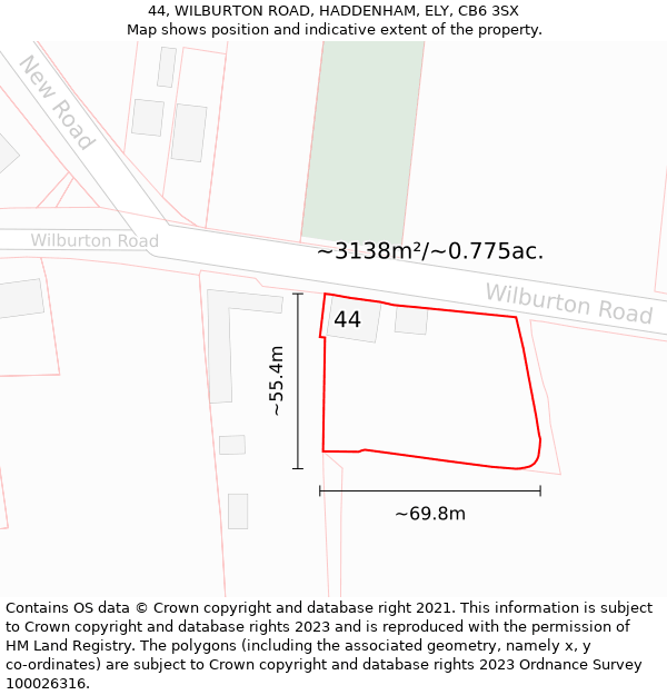 44, WILBURTON ROAD, HADDENHAM, ELY, CB6 3SX: Plot and title map