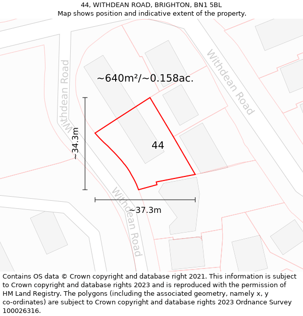 44, WITHDEAN ROAD, BRIGHTON, BN1 5BL: Plot and title map