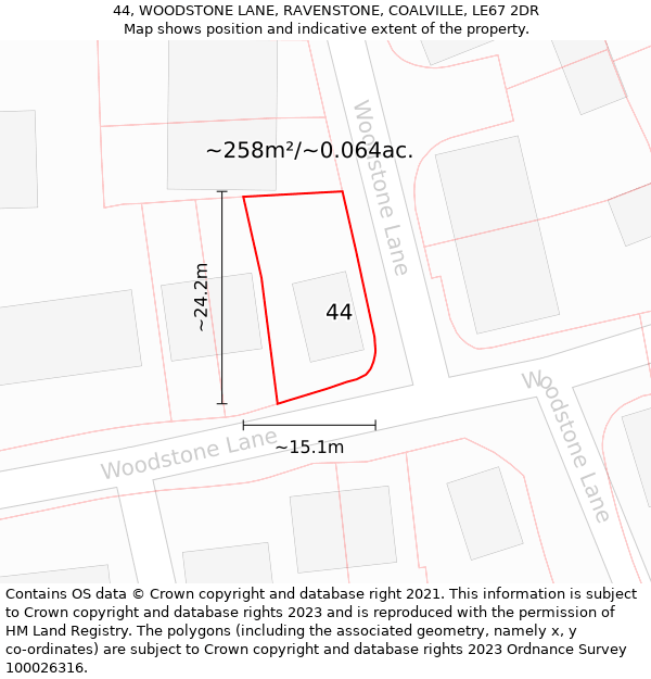 44, WOODSTONE LANE, RAVENSTONE, COALVILLE, LE67 2DR: Plot and title map