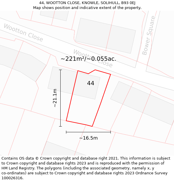 44, WOOTTON CLOSE, KNOWLE, SOLIHULL, B93 0EJ: Plot and title map