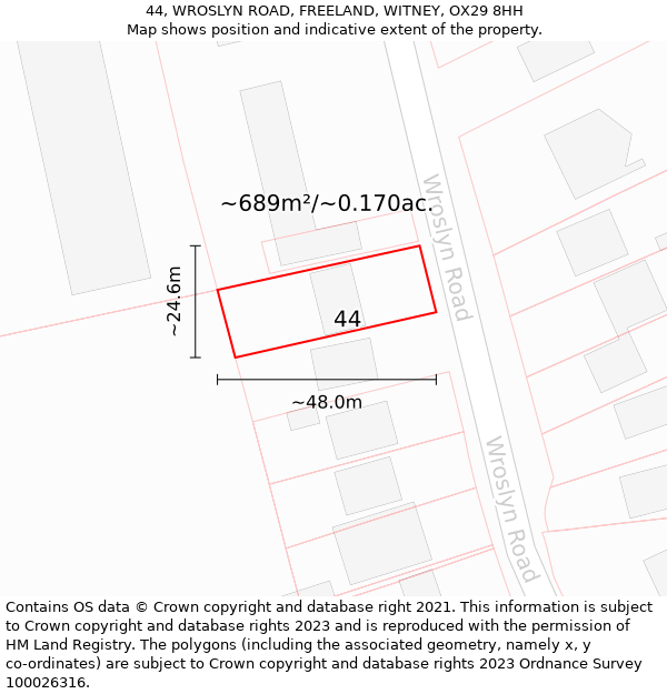 44, WROSLYN ROAD, FREELAND, WITNEY, OX29 8HH: Plot and title map