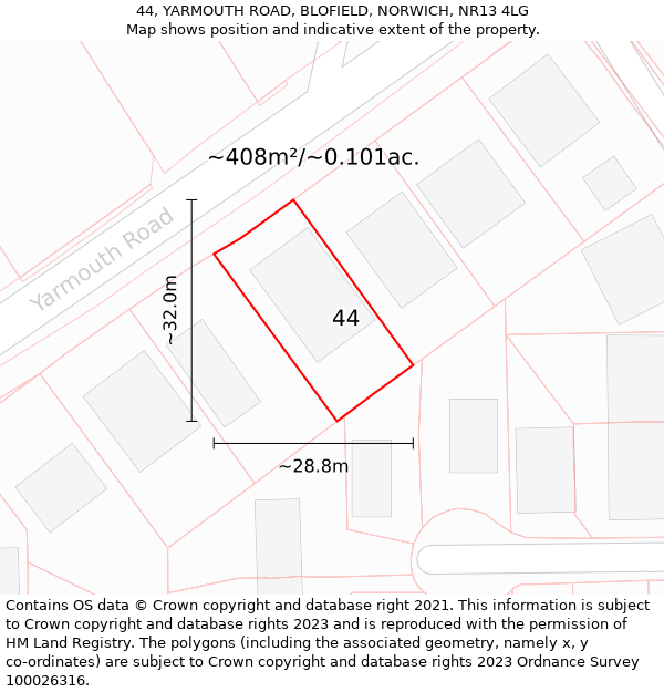 44, YARMOUTH ROAD, BLOFIELD, NORWICH, NR13 4LG: Plot and title map